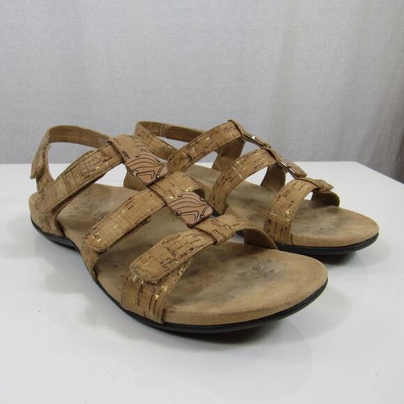 Vionic Amber Size 8 Adjustable Sandal in Gold Cork Ferra Bohemian Strappy Gems - Picture 1 of 12